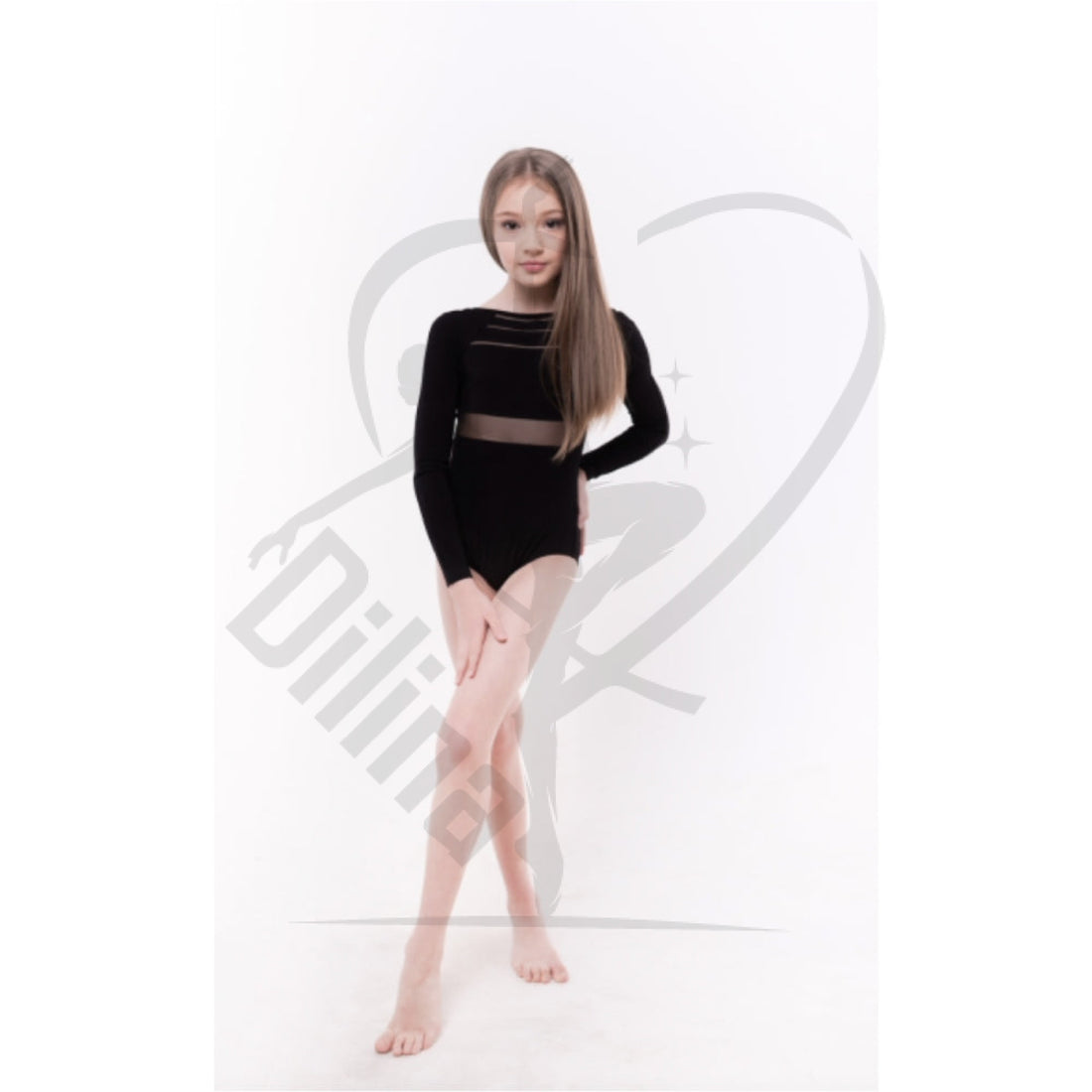 Base Black Leotard With Sleeves Jersey Back Leotards