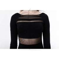 Base Black Leotard With Sleeves Mesh Back Leotards