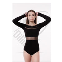 Base Black Leotard With Sleeves Mesh Back Leotards