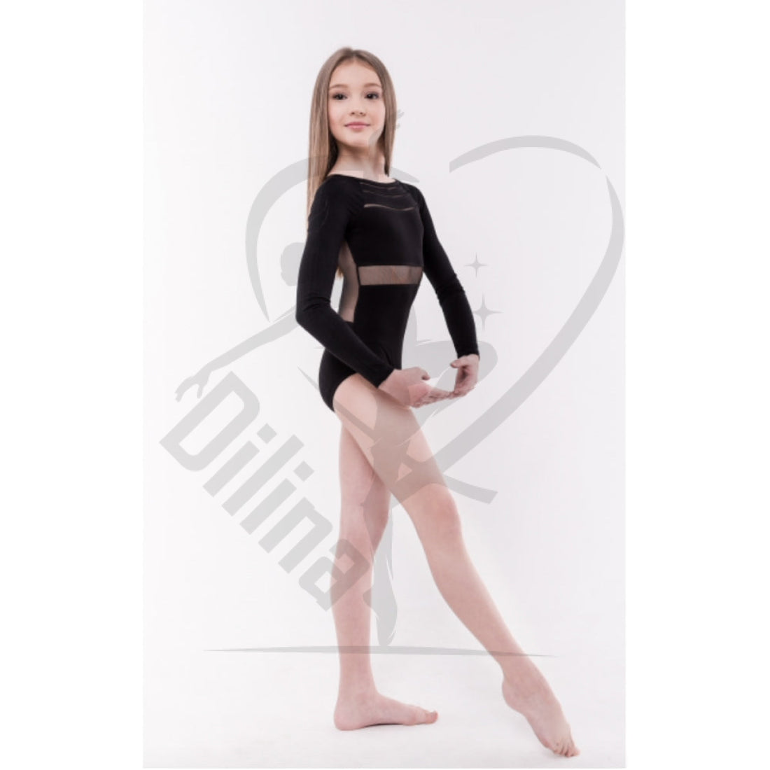 Base Black Leotard With Sleeves Mesh Back Leotards