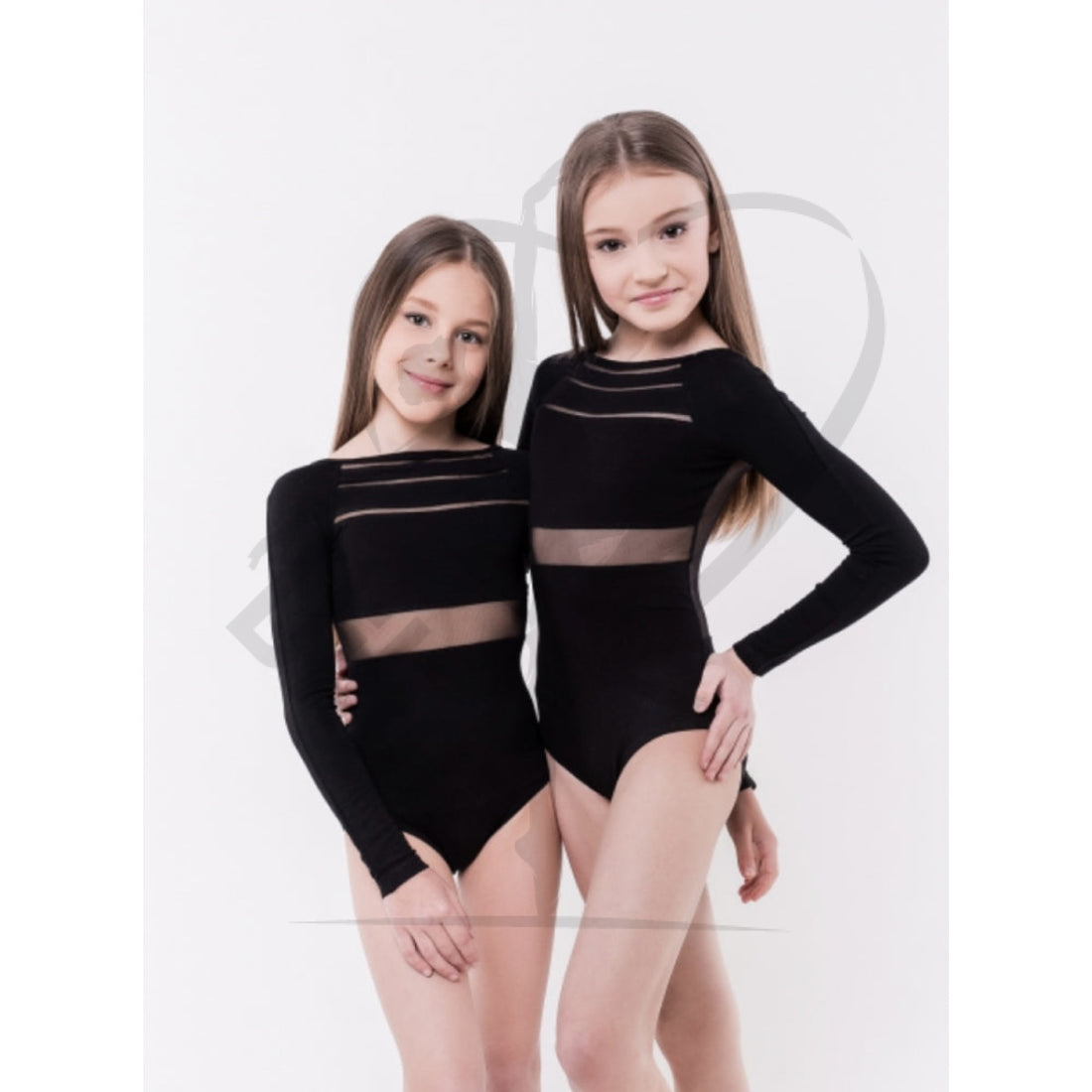 Base Black Leotard With Sleeves Mesh Back Leotards