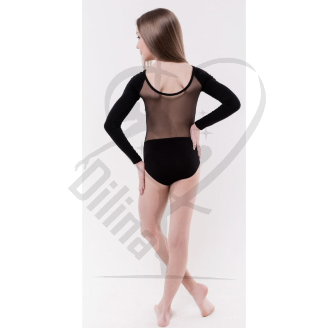 Base Black Leotard With Sleeves Mesh Back Leotards