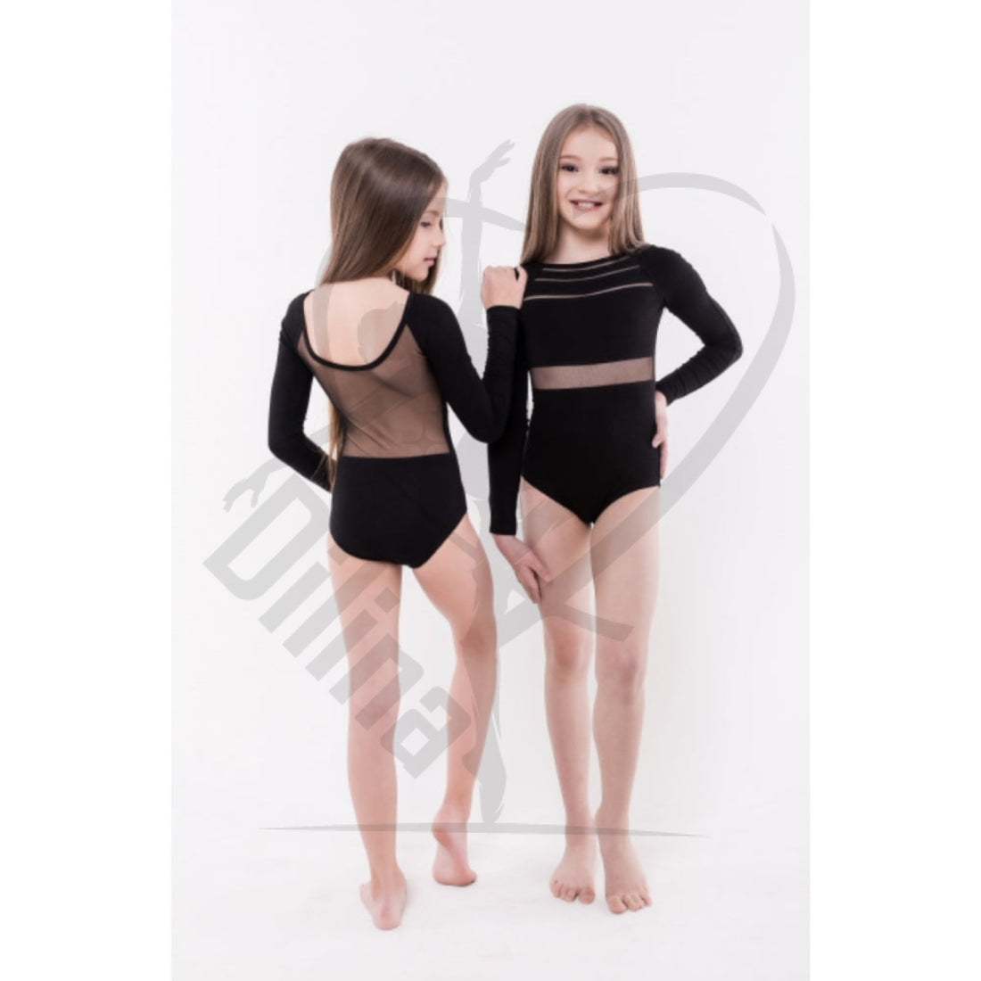 Base Black Leotard With Sleeves Mesh Back Leotards