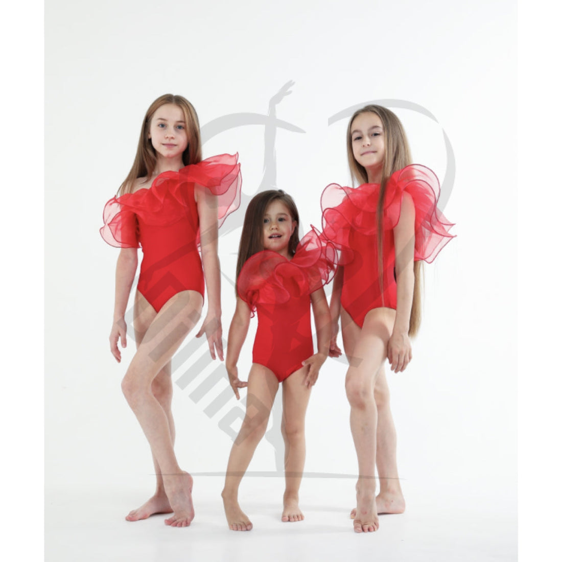 Coloured Body With Oraganza Flounce Red Leotards
