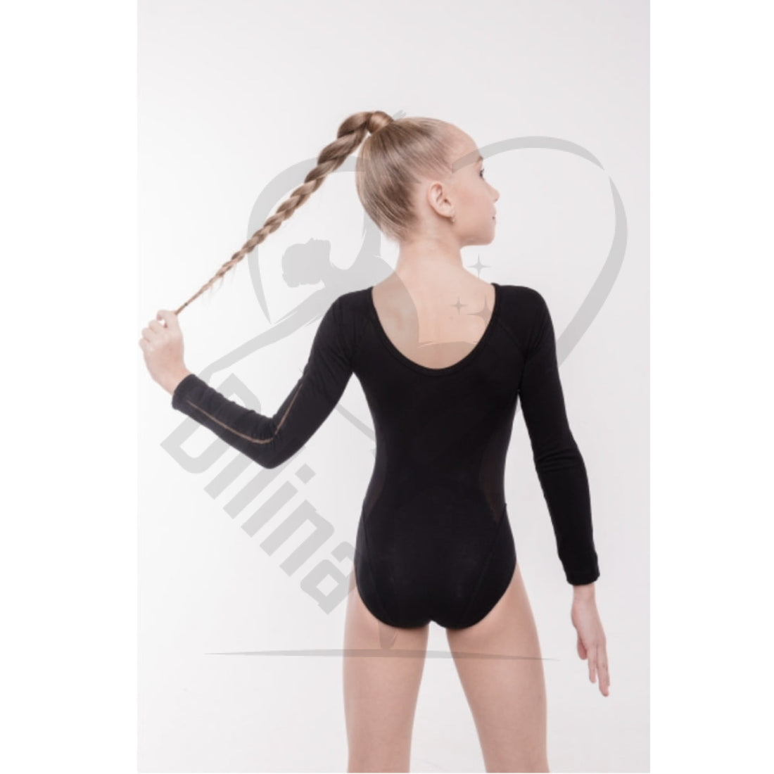 Grase Long Sleeve Black Leotard With Knitted Fabric Sleeves Leotards