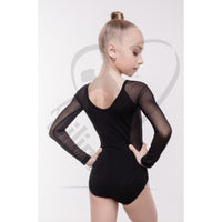 Grase Long Sleeve Black Leotard With Mesh Sleeves Leotards