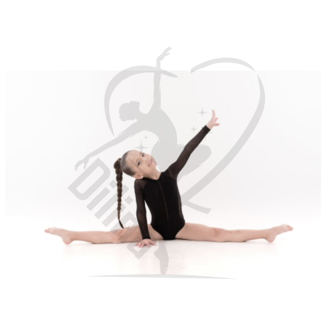 Grase Long Sleeve Black Leotard With Mesh Sleeves Leotards
