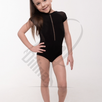 Grase Short Sleeve Black Leotard With Mesh Back Leotards