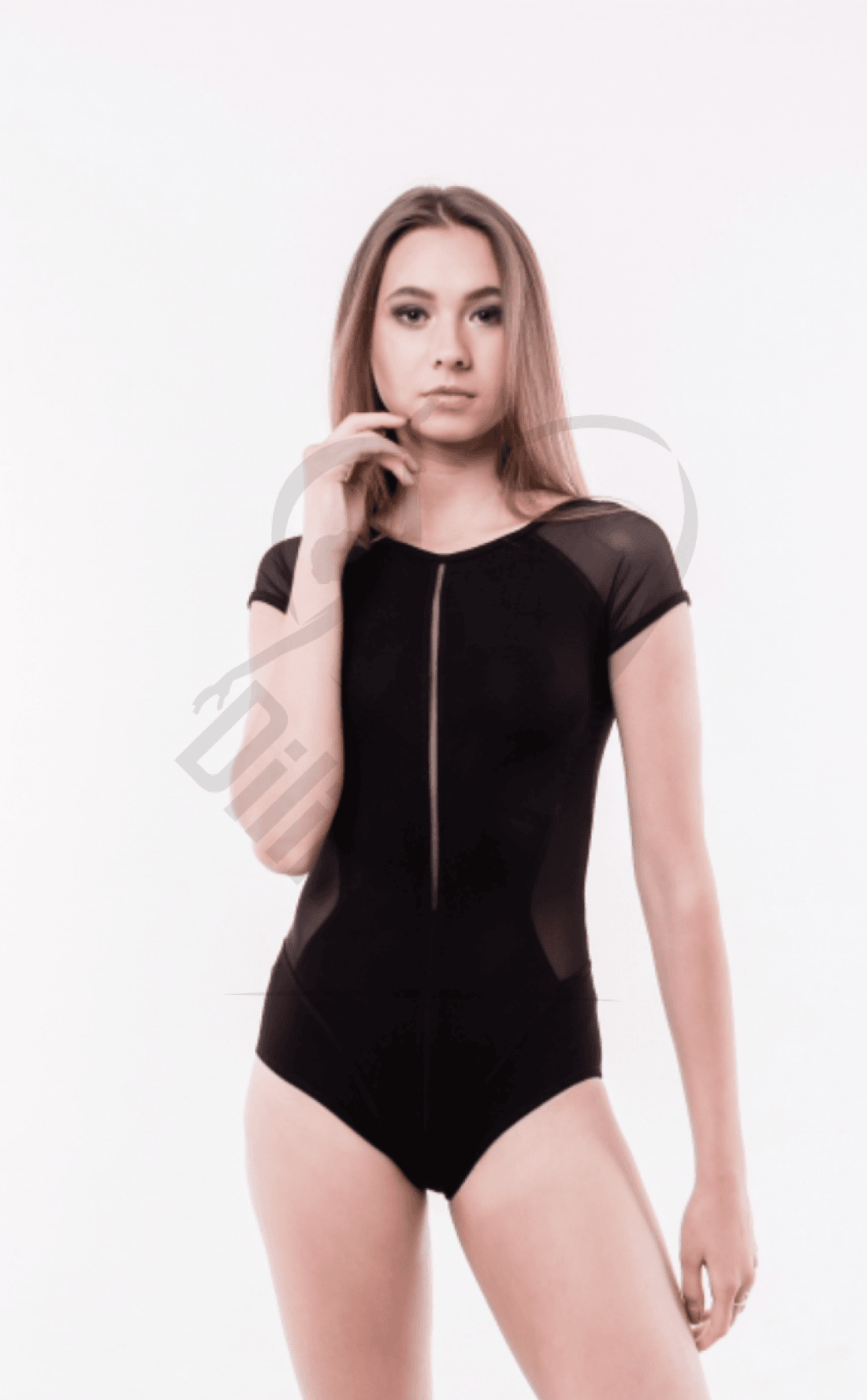 Grase Short Sleeve Black Leotard With Mesh Back Leotards