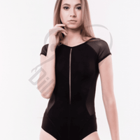 Grase Short Sleeve Black Leotard With Mesh Back Leotards