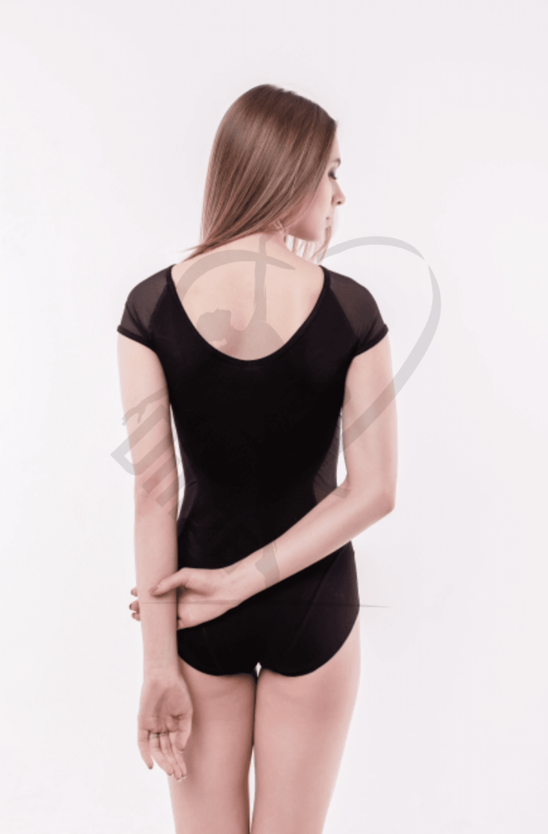 Grase Short Sleeve Black Leotard With Mesh Back Leotards