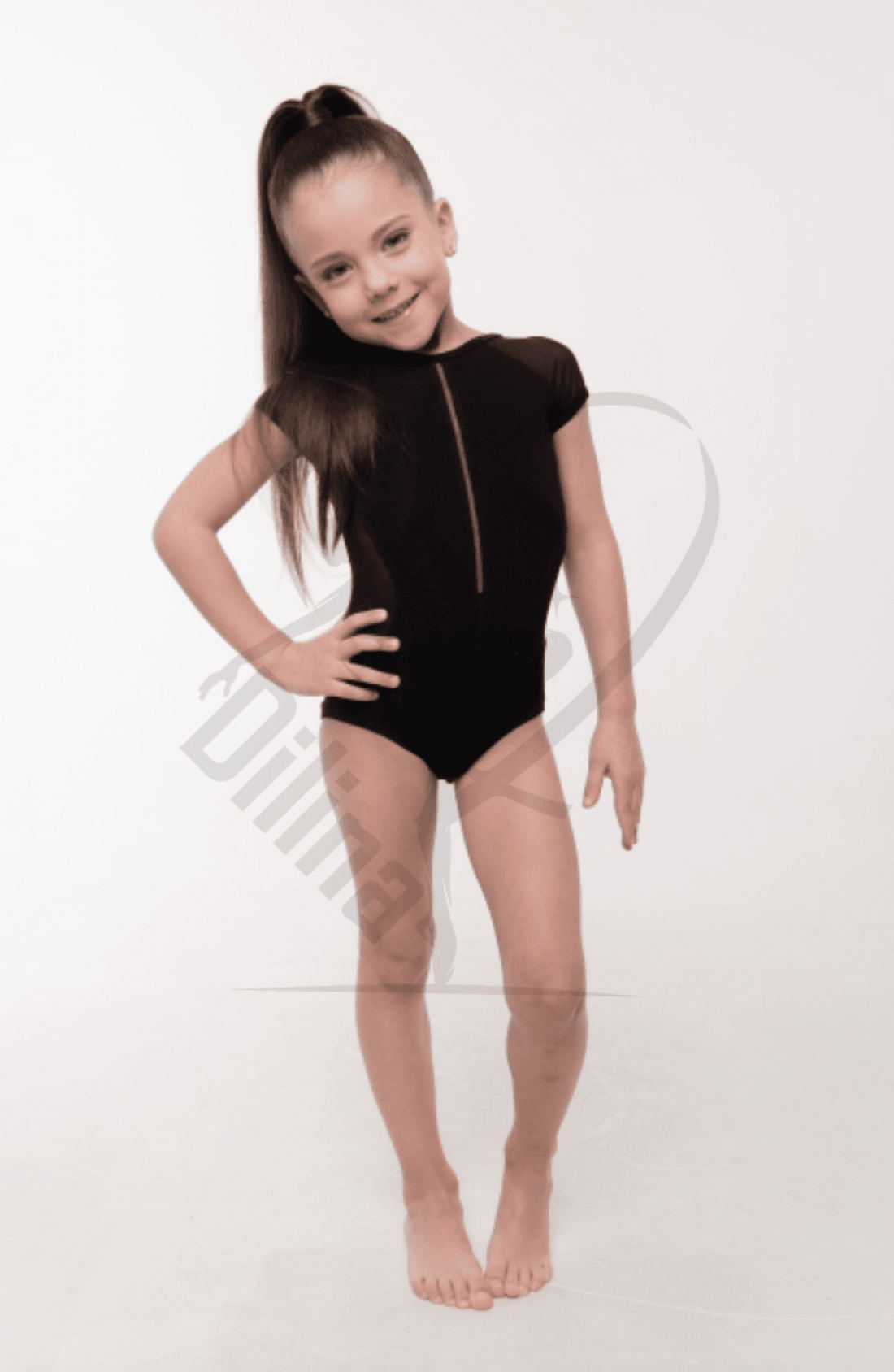 Grase Short Sleeve Black Leotard With Mesh Back Leotards