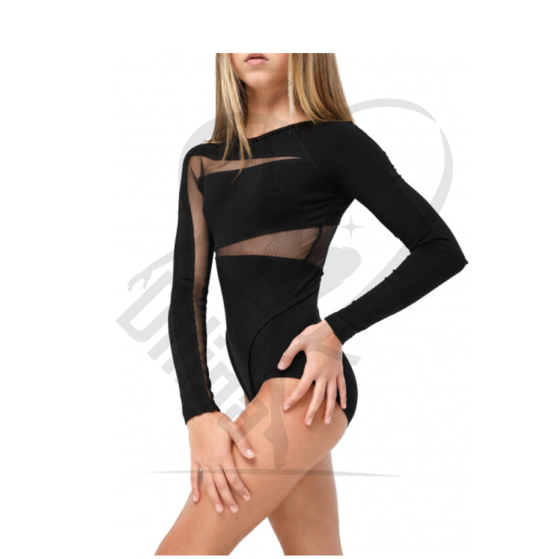 Puzzle Black Leotard With Sleeves With Mesh Back Leotards