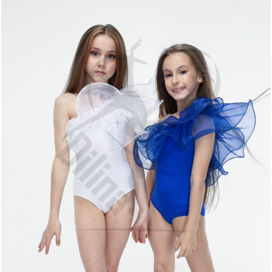 Coloured Body With Oraganza Flounce White Leotards