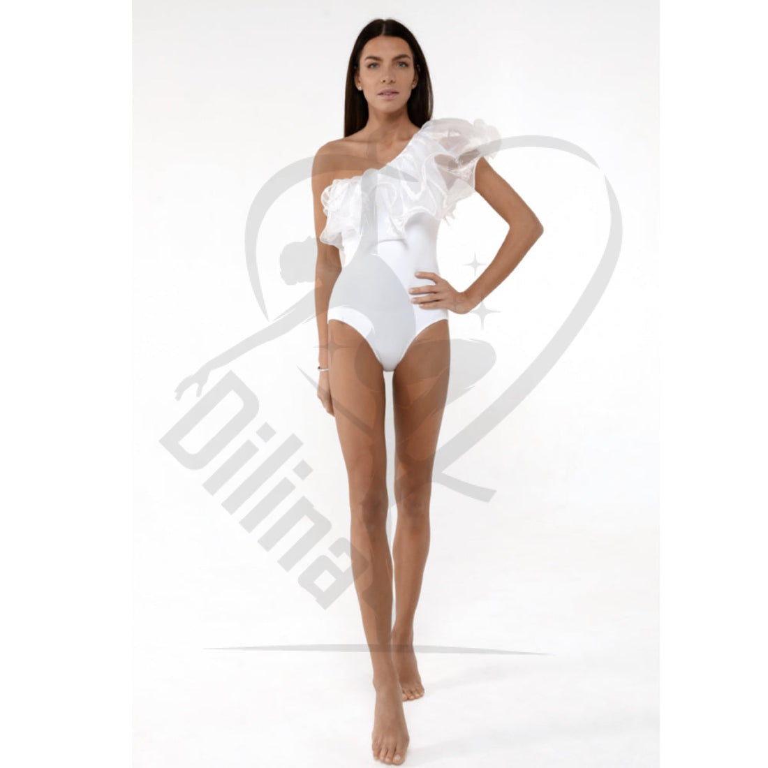 Coloured Body With Oraganza Flounce White Leotards