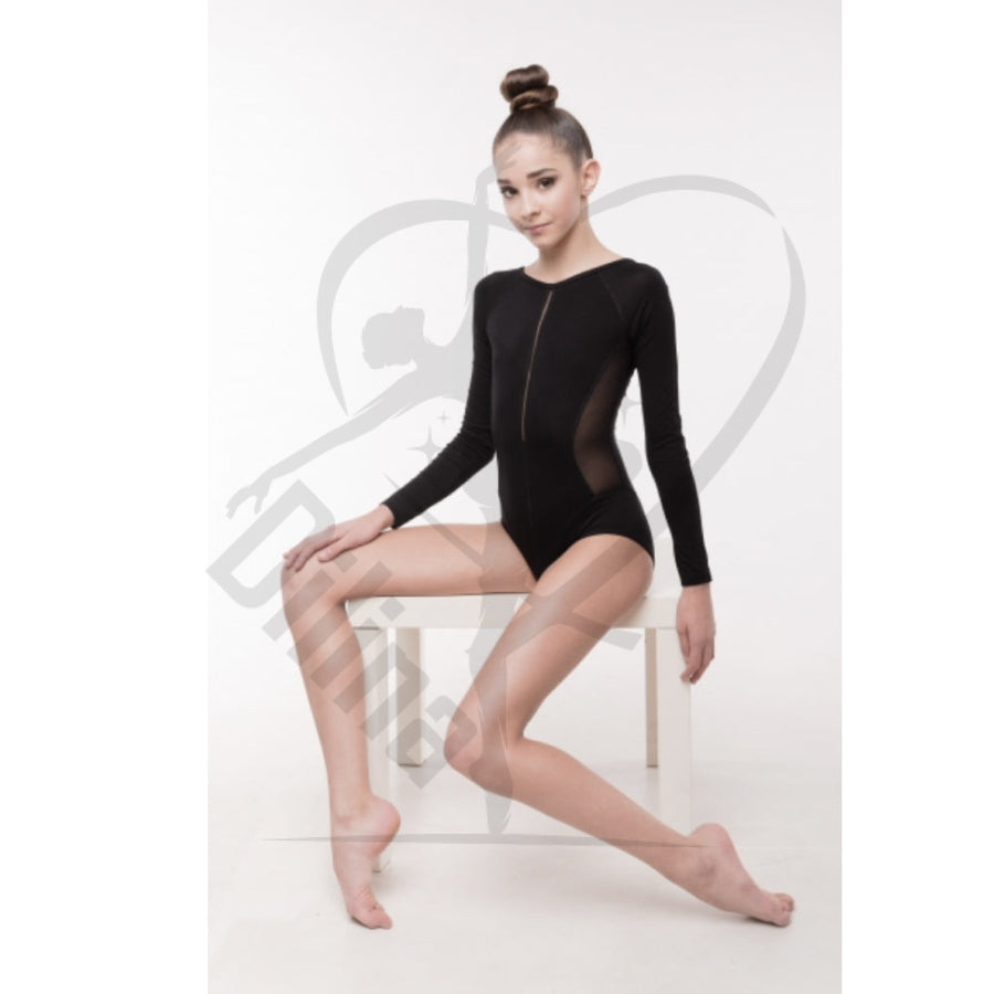 Grase Long Sleeve Black Leotard With Knitted Fabric Sleeves Leotards