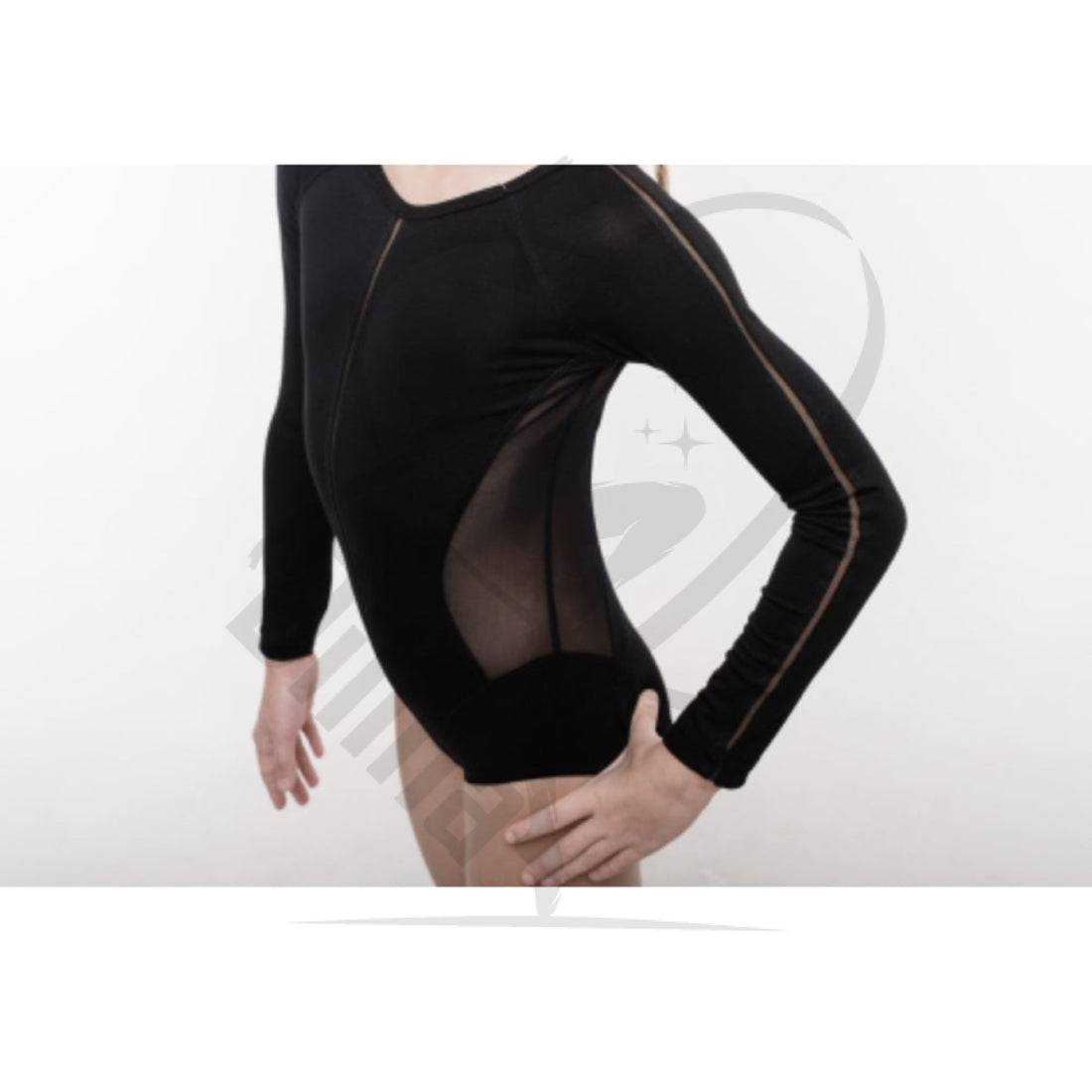 Grase Long Sleeve Black Leotard With Knitted Fabric Sleeves Leotards