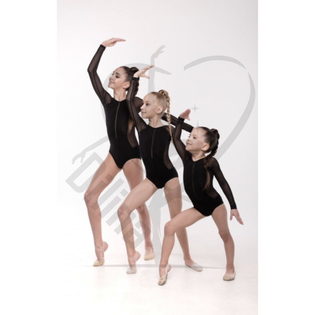 Grase Long Sleeve Black Leotard With Mesh Sleeves Leotards