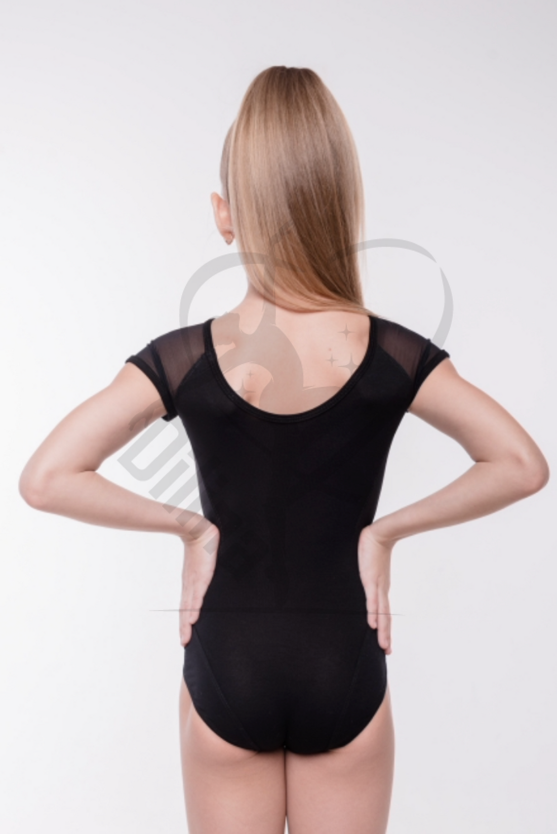 Grase Short Sleeve Black Leotard With Mesh Back Leotards
