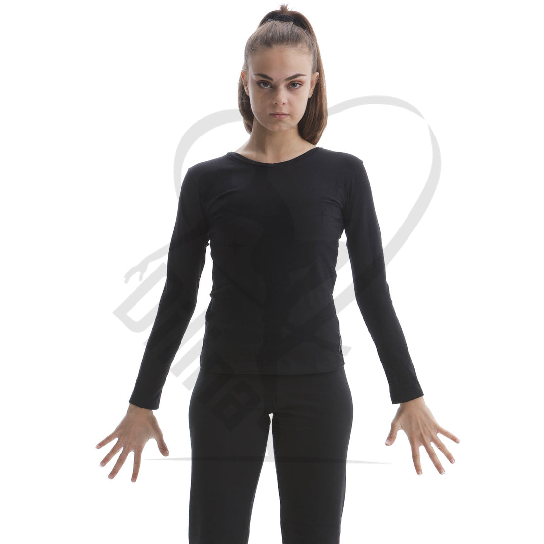 Pastorelli Cotton | Long Sleeve Drop Neck Top Size 8 / Black Underwear