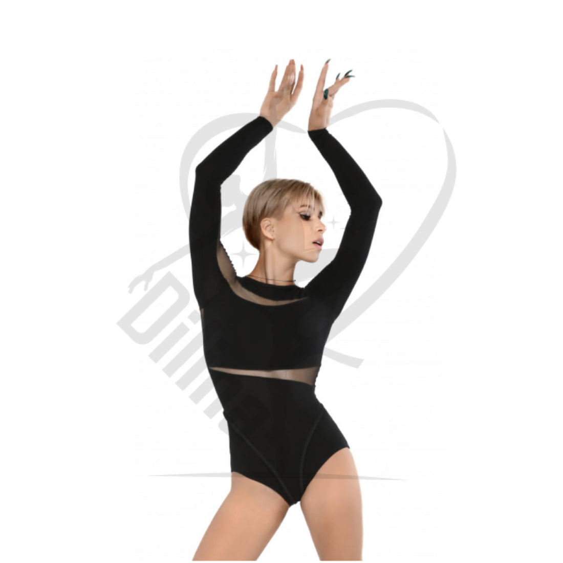 Puzzle Black Leotard With Sleeves With Mesh Back Leotards