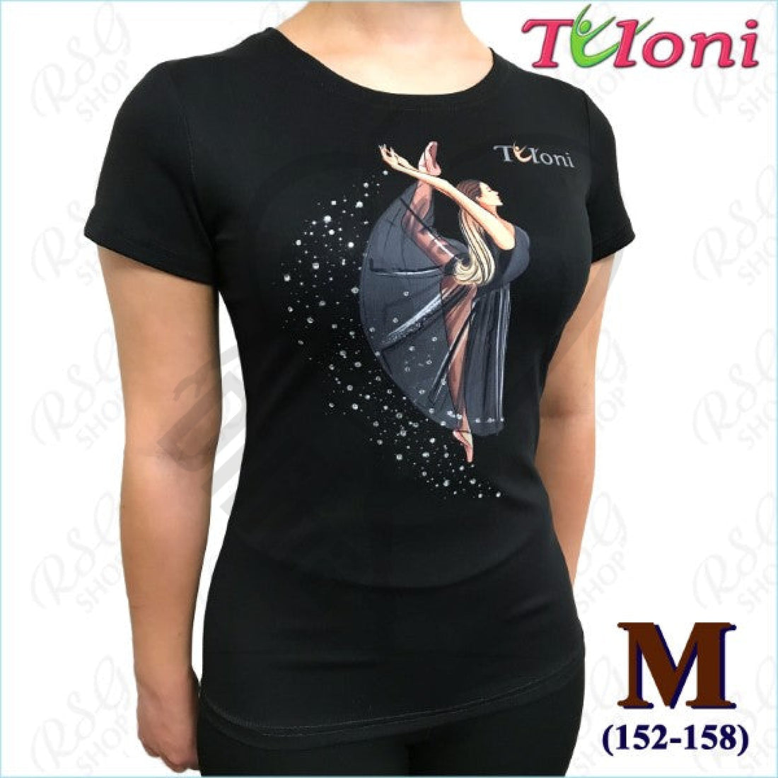 Tuloni Black T-Shirt Mod. Ballet M (152-158) T Shirts & Tops