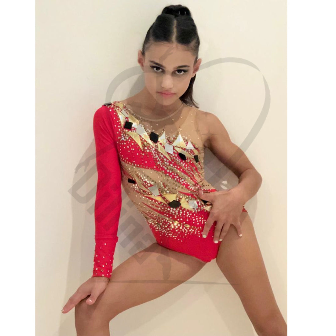 Dilina Crystal Competition Leotard Red